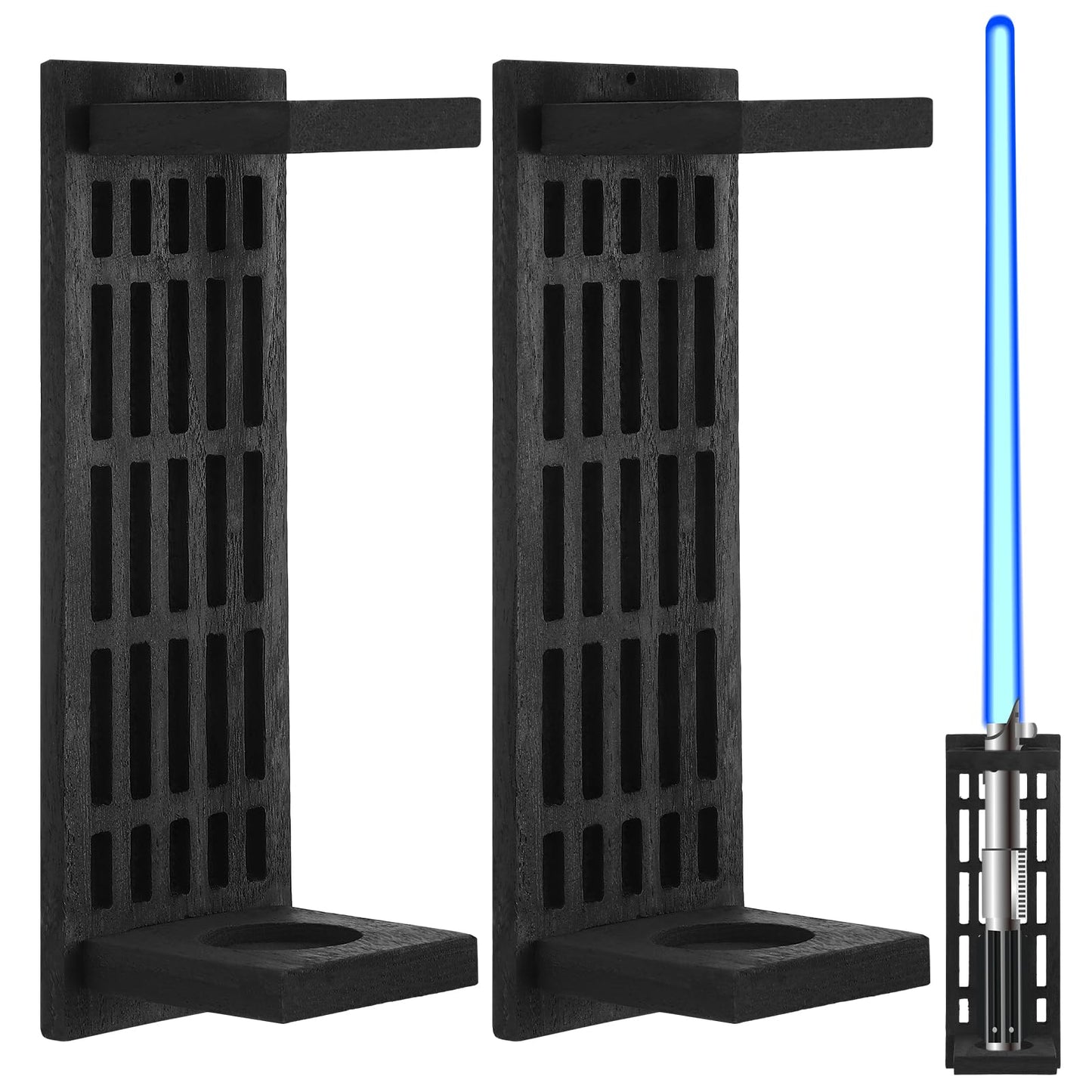 CroBlissful 2 Pack Light Sword Wall Mount Wooden Light Sword Stand Wall Mount Holder for Display and Storage, Gift for Collectors(Black)