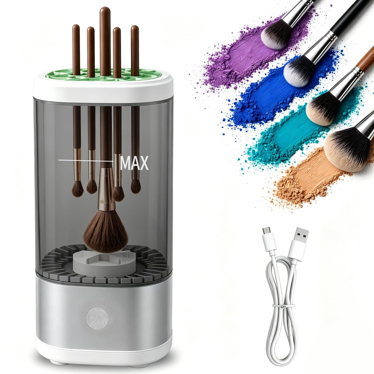 Kuyqd Electric Makeup Brush Cleaner Machine, Automatic Makeup Brush Cleaning With Dryer-Holder for All Brush Types,Sponges-Grey
