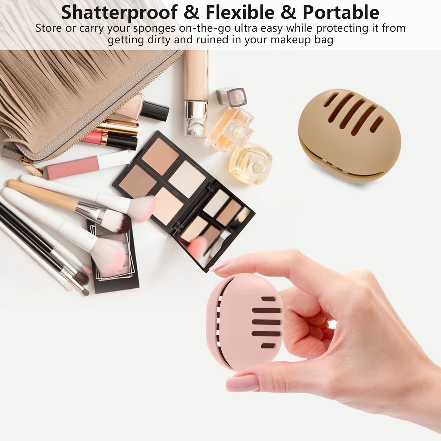 Fauxomor Makeup Sponge Holder,4PCS Double-sided Breathable Silicone Beauty Make Up Blender Case for Travel,Shatterproof Makeup Sponge Travel Case for All Sponges Easy Carry,Grey+Khaki+Pink+Pink