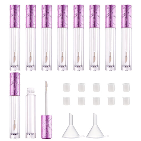 CAIYA 10Pcs Refillable Empty Lip Gloss Tubes with Wand, 6ml Cute Lip Gloss Containers Cosmetic Transparent Lip Glaze Bottles with Stoppers, Making Kit Lipstick Bottle for DIY Lip Glaze Samples(Purple)
