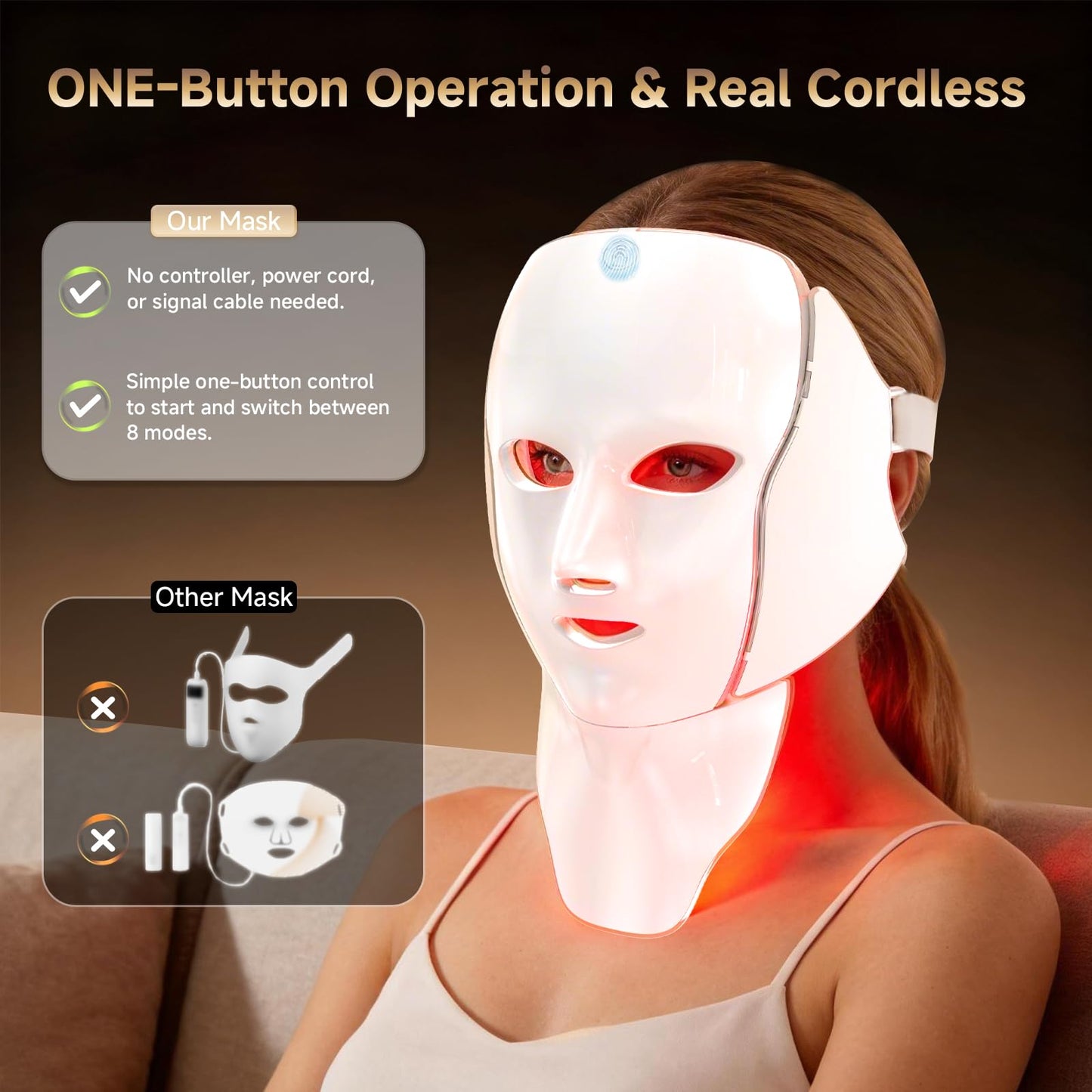 Red Light Therapy Mask for Face and Neck, Cordless LED Facial Mask for face Light Therapy with 850nm Infrared & 630nm Red Light, infrared therapy for face Skin Care Mask for Home Travel Yoga Sleep Use