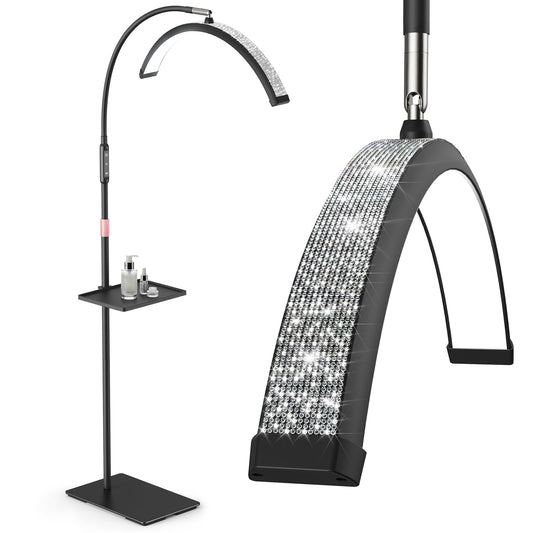 Mznoo Lash Light, 23 Inch Bling Diamond Half Moon Light for Eyelash Extensions, Nail Art, Tattoo Art and Skincare, Adjustable Color Modes and Flexible, with Tool Tray (Black)