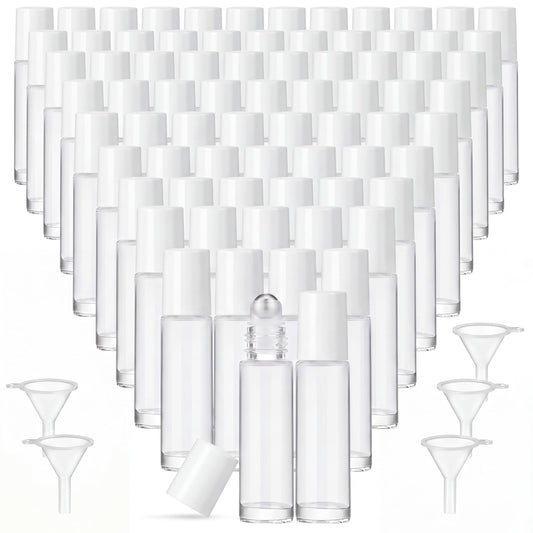 Sumind Essential Oil Roller Bottles - 250 Pcs, 10 ml Glass, Stainless Steel Roller Balls, Leakproof, Funnel Included (Clear with White Cap)