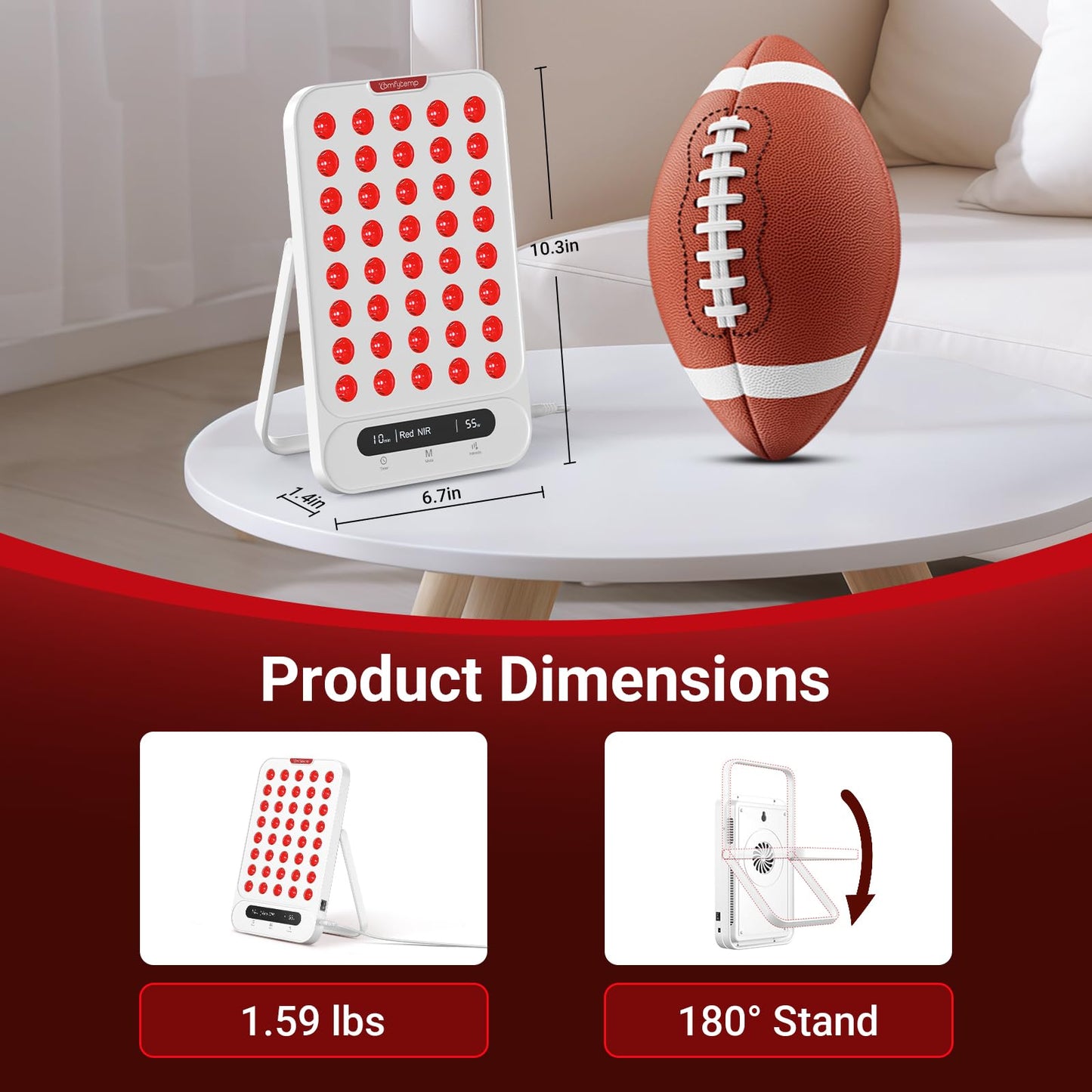 Comfytemp Red Light Therapy for Face & Body, Near Infrared Light Panel with Adjustable Stand, Dual-Chip 40 LEDs, 4 Modes Portable Panel with Timer for Travel Home, 660nm & 850nm, 55W