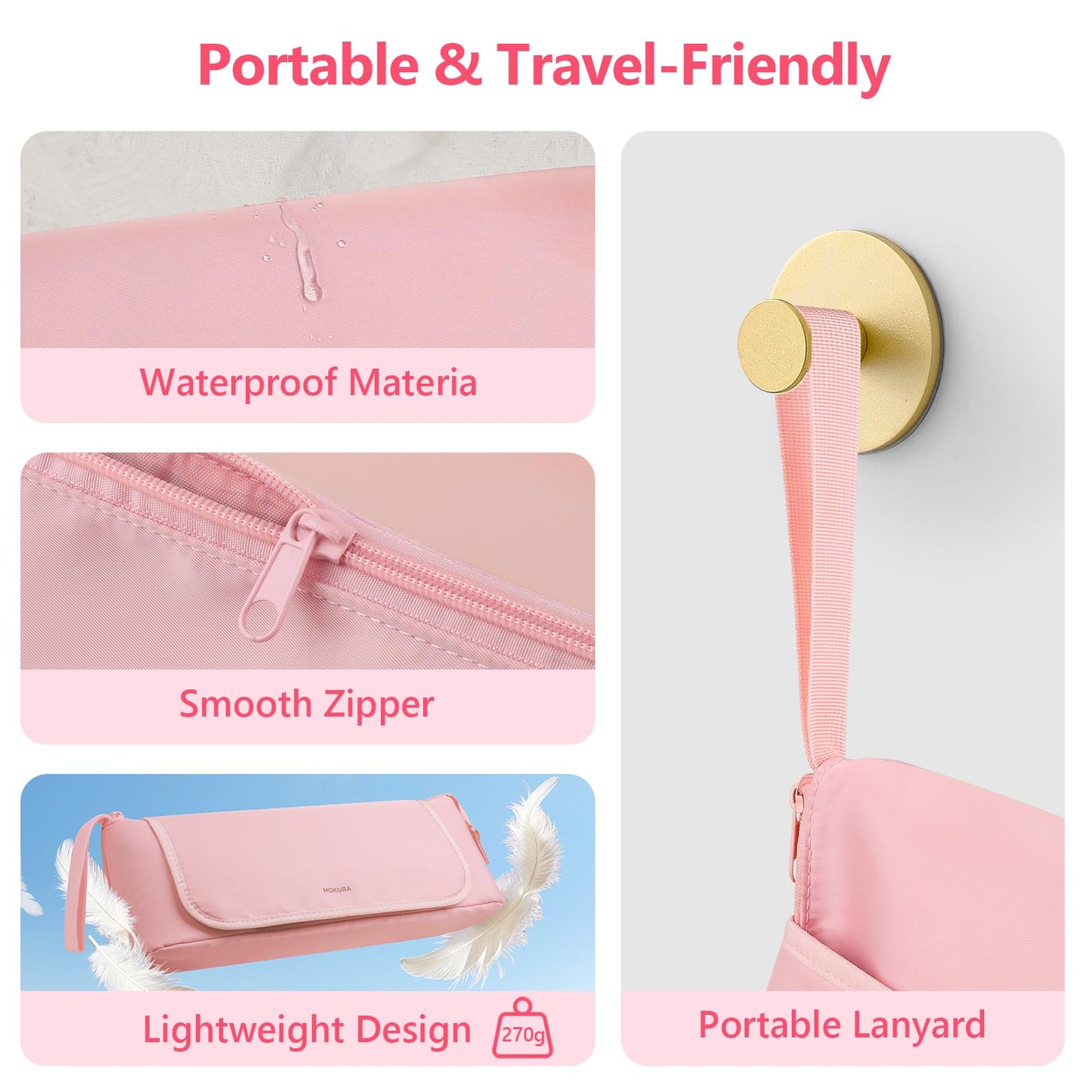 MOKURA Hair Tools Travel Bag with Heat Resistant Mat, Women Hot Hair Accessories Organizer Case, Storage Pouch for Curling Iron Straightener Flat Iron, Gifts for Women, Mon, Girlfriend, Pink