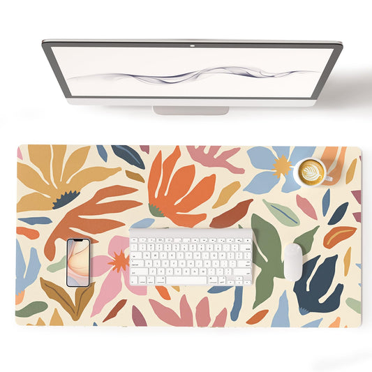 Colorful Star Abstract Floral Large Mouse Pad, Waterproof Office Desk Mat, Non-Slip Gaming Mouse Pad, XXL PC Laptop Protector Pads, PU Leather Desk Writing Pads for Office Home, 31.5" x 15.7"