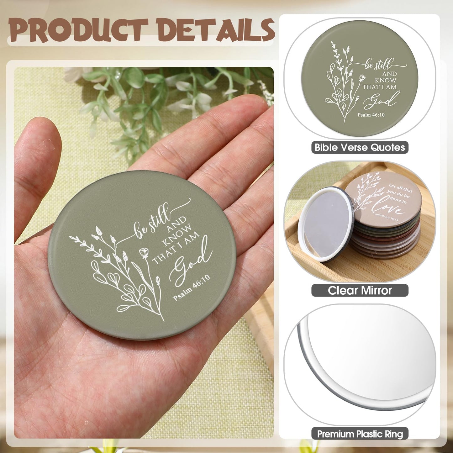 GlikCeil 40 Pcs Christian Compact Mirror Bulk for Women Inspirational Bible Verse Pocket Mirrors Mini Purse Makeup Mirror Christian Church Gift for Women VBS Church Party Favors
