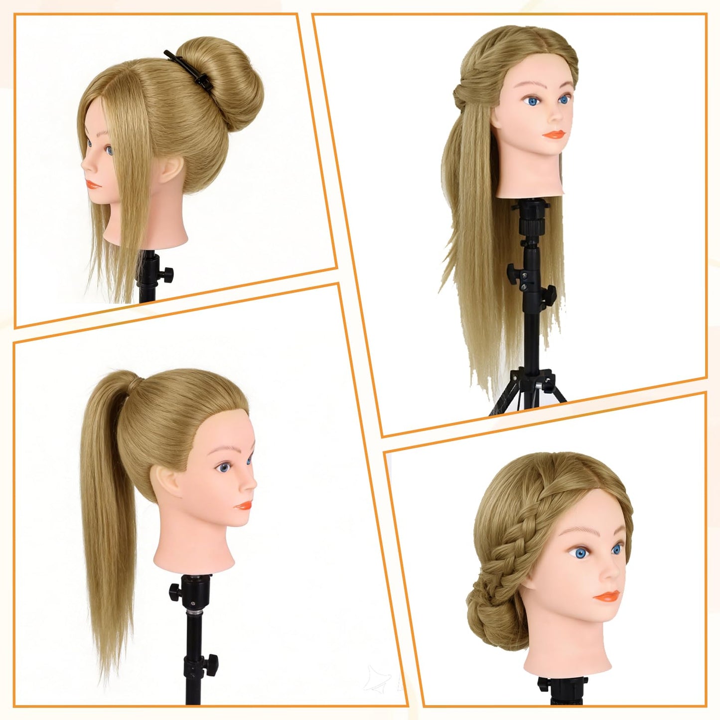 90% Real Hair Mannequin Head, Cenoz 26" Hairdresser Cosmetology Training Head with Stand and Tool, Manikin Training Practice Head, Doll Head for Hair Styling (Brown)