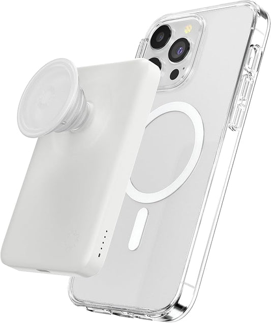 PopSockets PowerPack for MagSafe Magnetic Power Bank, Portable Phone Charger, Magnetic Wireless Battery Pack, 5000mAh for iPhone 16/15/14/13/12 Pro/Pro Max/Plus - White
