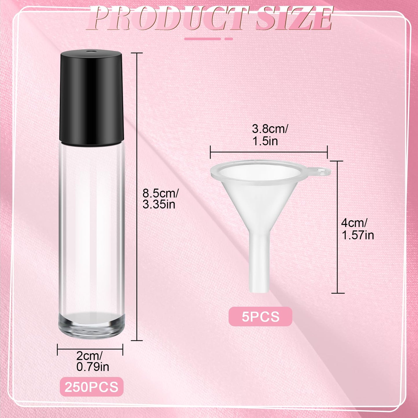 Sumind Essential Oil Roller Bottles - 250 Pcs, 10 ml Glass, Stainless Steel Roller Balls, Leakproof, Funnel Included(Clear)