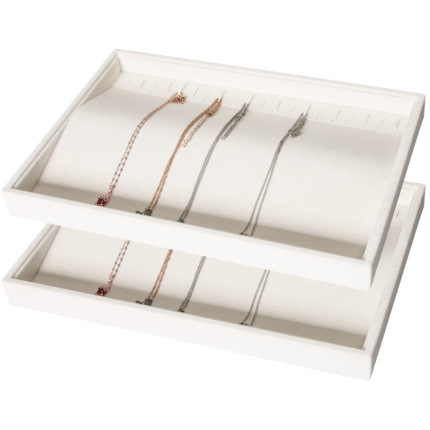 Coward Set of 2 Stackable Necklace Holder Organizer Tray Velvet Necklace Display Stand for Selling Jewelry Box Case for Storage (beige(necklace+necklace))