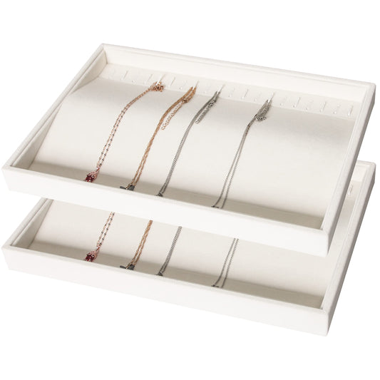 Coward Set of 2 Stackable Necklace Holder Organizer Tray Velvet Necklace Display Stand for Selling Jewelry Box Case for Storage (beige(necklace+necklace))