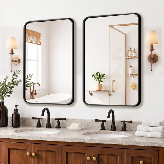 FICTOR Bathroom Mirror, 2 Pack 30"x20" Black Framed Vanity Mirror for Wall, Shatterproof &Anti-Rust Bathroom Mirrors for Over Sink, Bedroom, Living Room, Entryway, Vertical/Horizontal Mount