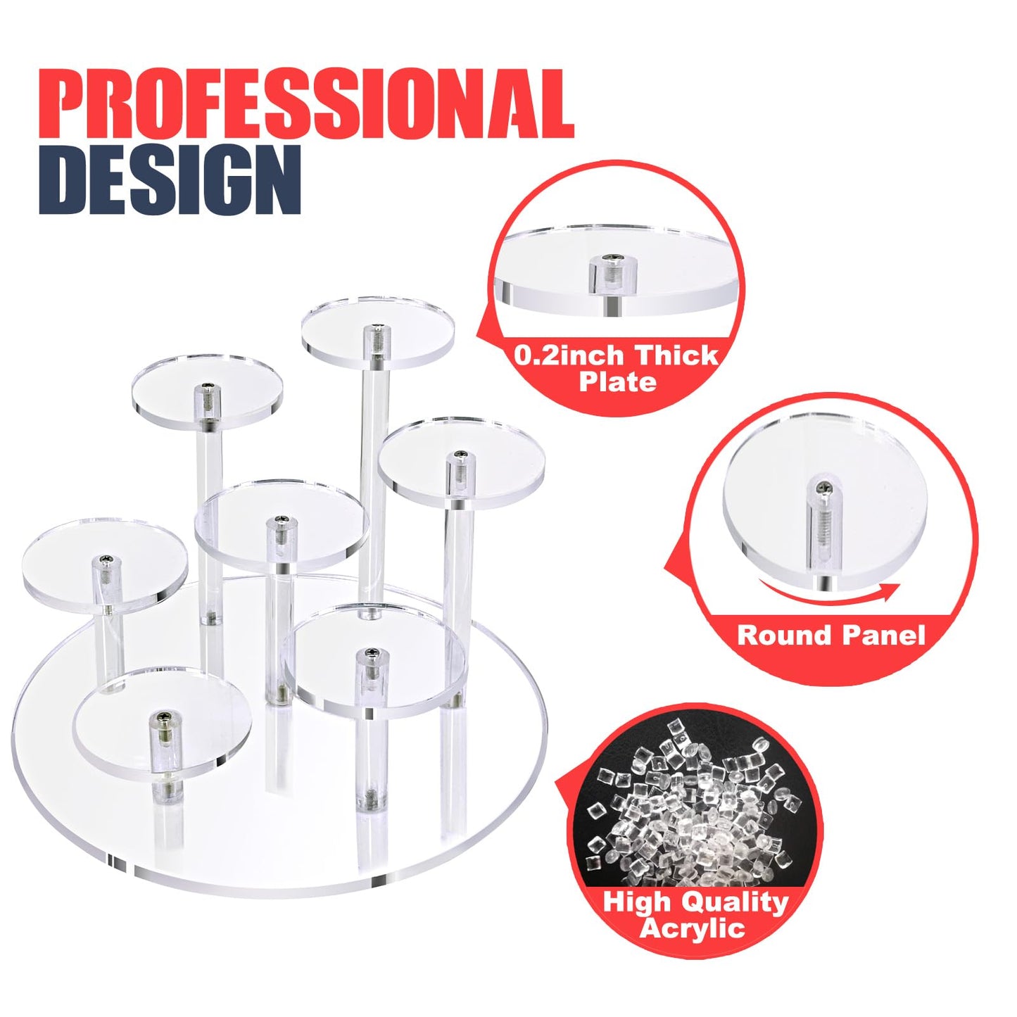 Eco Moda Acrylic Display Stand - 7-Tier Action Figure Stand - Multilevel Acrylic Risers for Display - Collection Organizer Holder for Figures, Collectibles, Toys and Dolls, Jewelry (Round-Clear8.8)