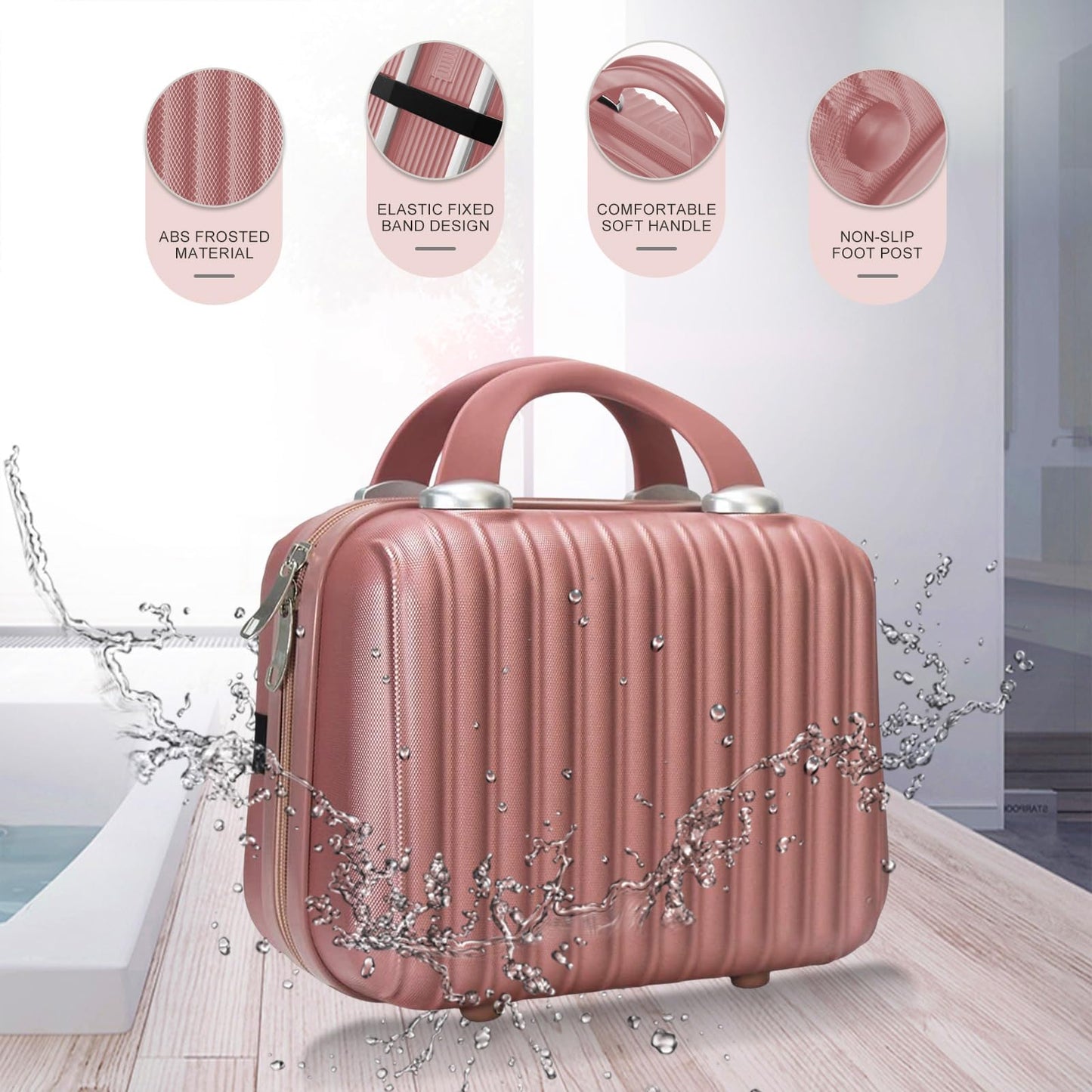 JZRTravel 11 inch Hard Shell Cosmetic Case Makeup Travel Case Organizer Bag Small Portable Make up Train Hand Luggage with Elastic Strap ABS Mini Suitcase Gifts for Her.