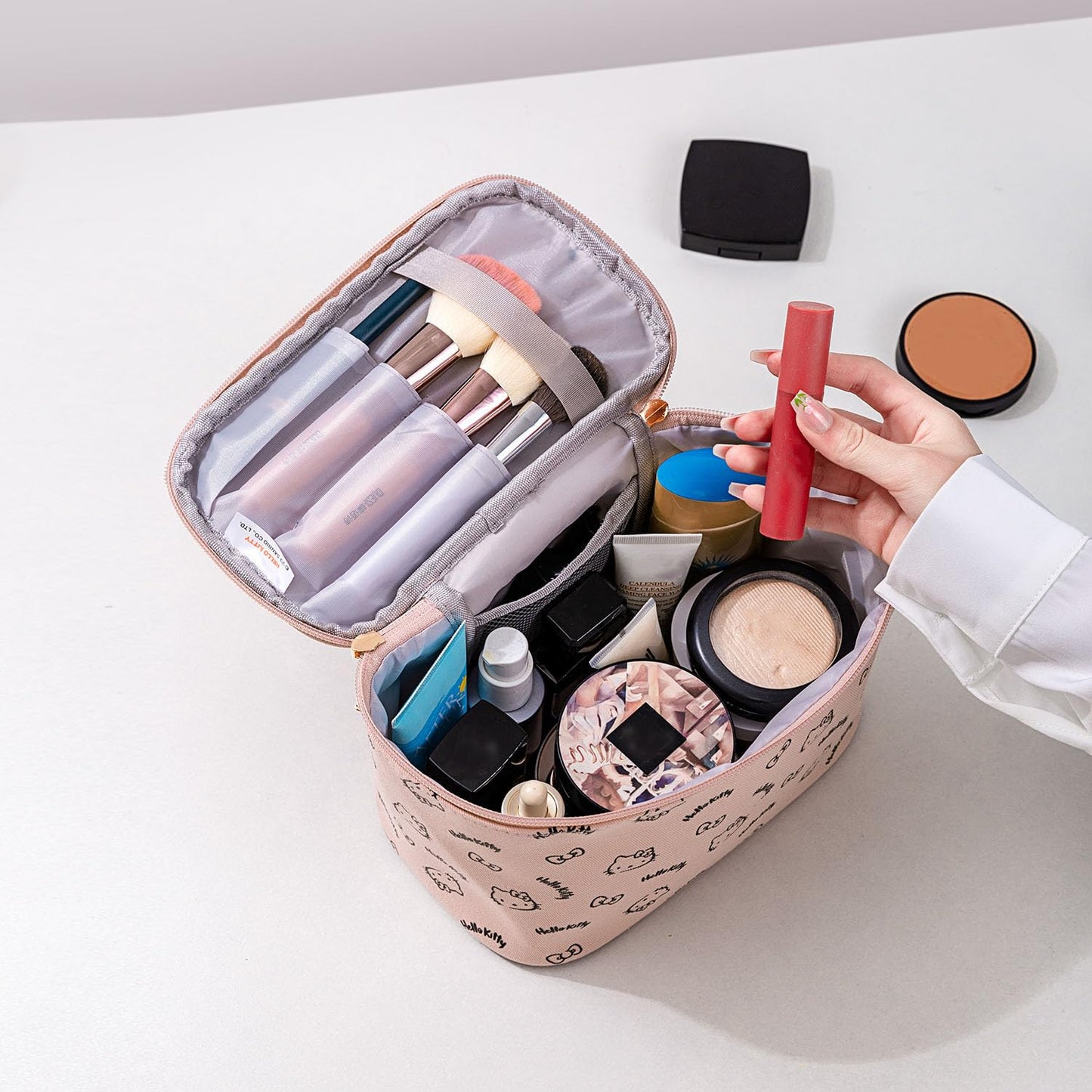 AmBealla Make up Bag Travel Cosmetic Bags Brush Holder Zipper Pouch Case Organizer Cute Organizer Suitable for Purse for Women (Light Pink 2PCS)