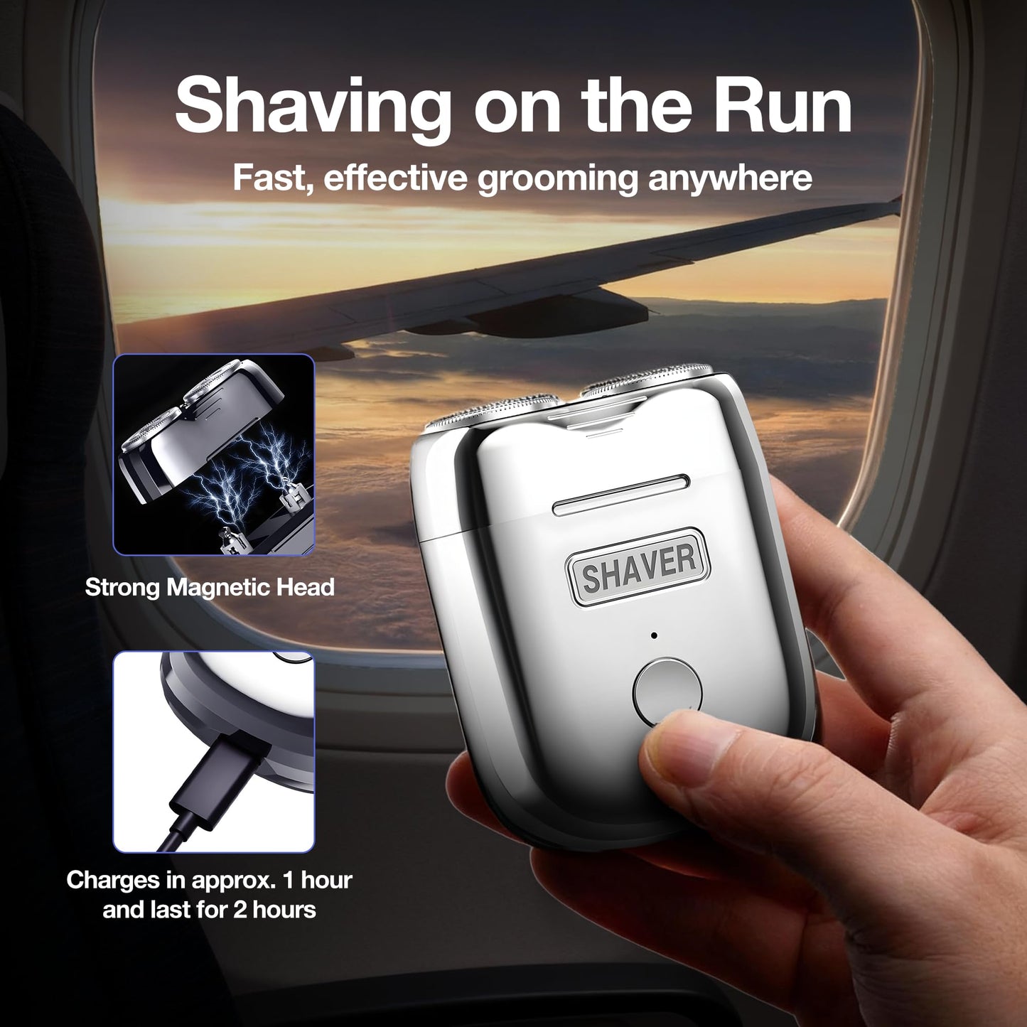 Onyx Shaver Mini Dual Head Rotary Electric Razor for Men, Portable Travel Groomer, USB-C Rechargeable Wet & Dry, Compact Pocket Size, Dual Speed, Detachable Easy Clean Head