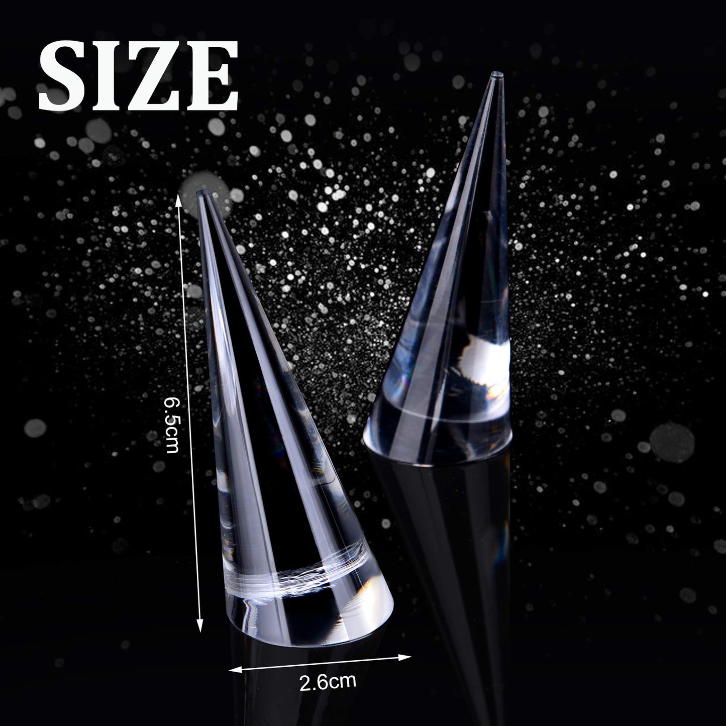 Jetec 10 Pieces Clear Acrylic Crystal Ring Holder Acrylic Ring Display Jewelry Holder Wedding Display Cone Support Single Finger Rings Showcase Stand for Jewelry (Transparent)