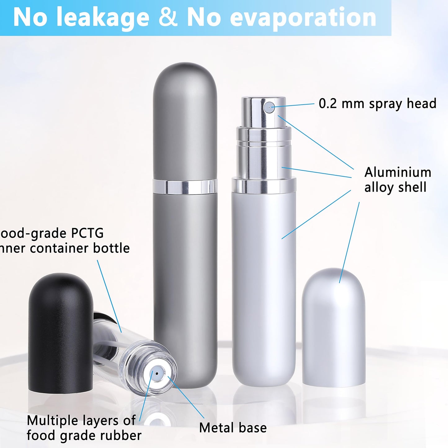 Qavhun Travel Refillable Perfume Atomizer Bottle 3-Pack 5ml Leakproof Travel Perfume Refillable Bottle (Black Gray & Silver)