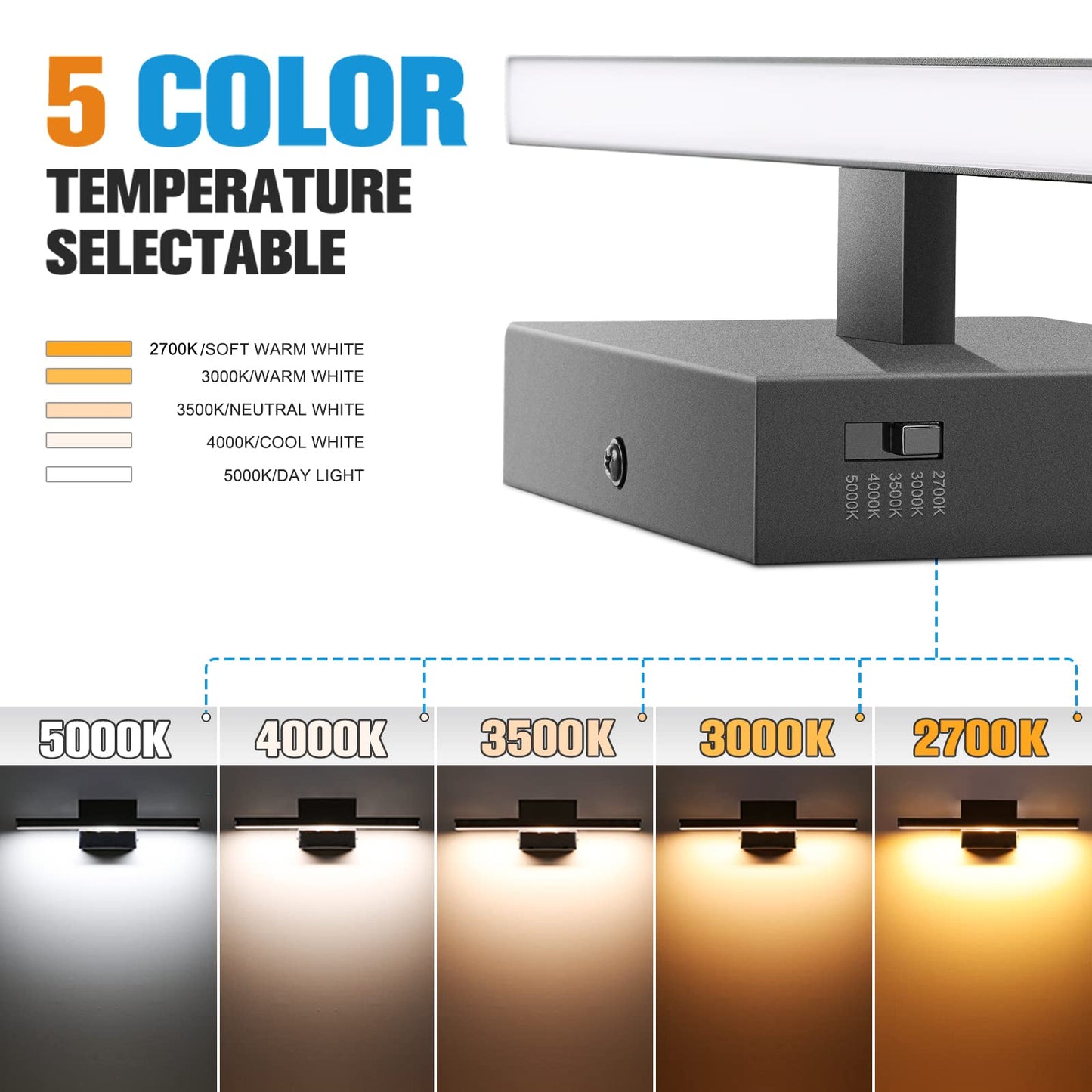 VOLISUN Modern Bathroom Vanity Light 15.7 inch, 12W Dimmable 5CCT Led Bathroom Light Fixture Over Mirror, Black Bar Vanity Light for Bathroom Mirror Cabinets Bedroom-ETL Certificated