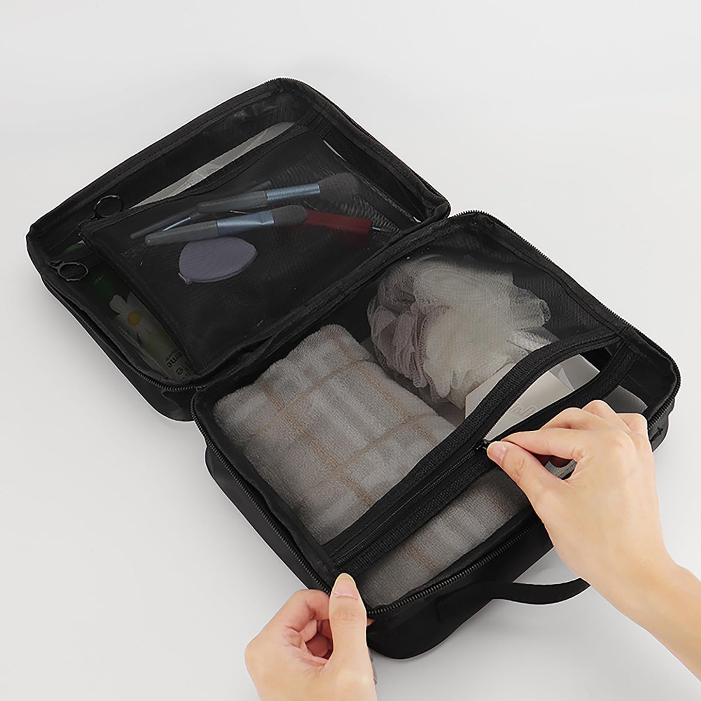UEOE TSA Approved Toiletry Bag, Clear Makeup Bags with Multi Layer Mesh Pockets, Portable Large Capacity PVC Cosmetic Bags with Zipper for Travel Essentials