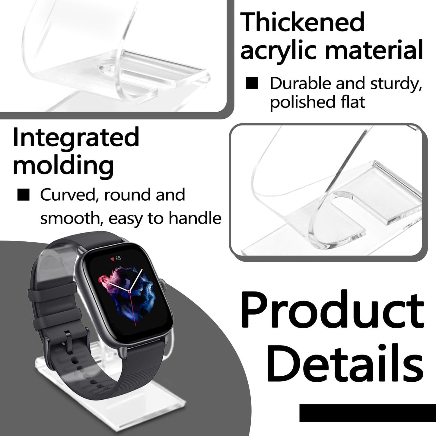ASTIMESA 4 Pieces 3.1" x 1.3" x 8.6" Acrylic Watch Display Stand, Leaf-Shaped Clear Watch Holder, Single Wristwatch Stand Rack Organizer for Men Women Bracelet Desk Home and Store Use