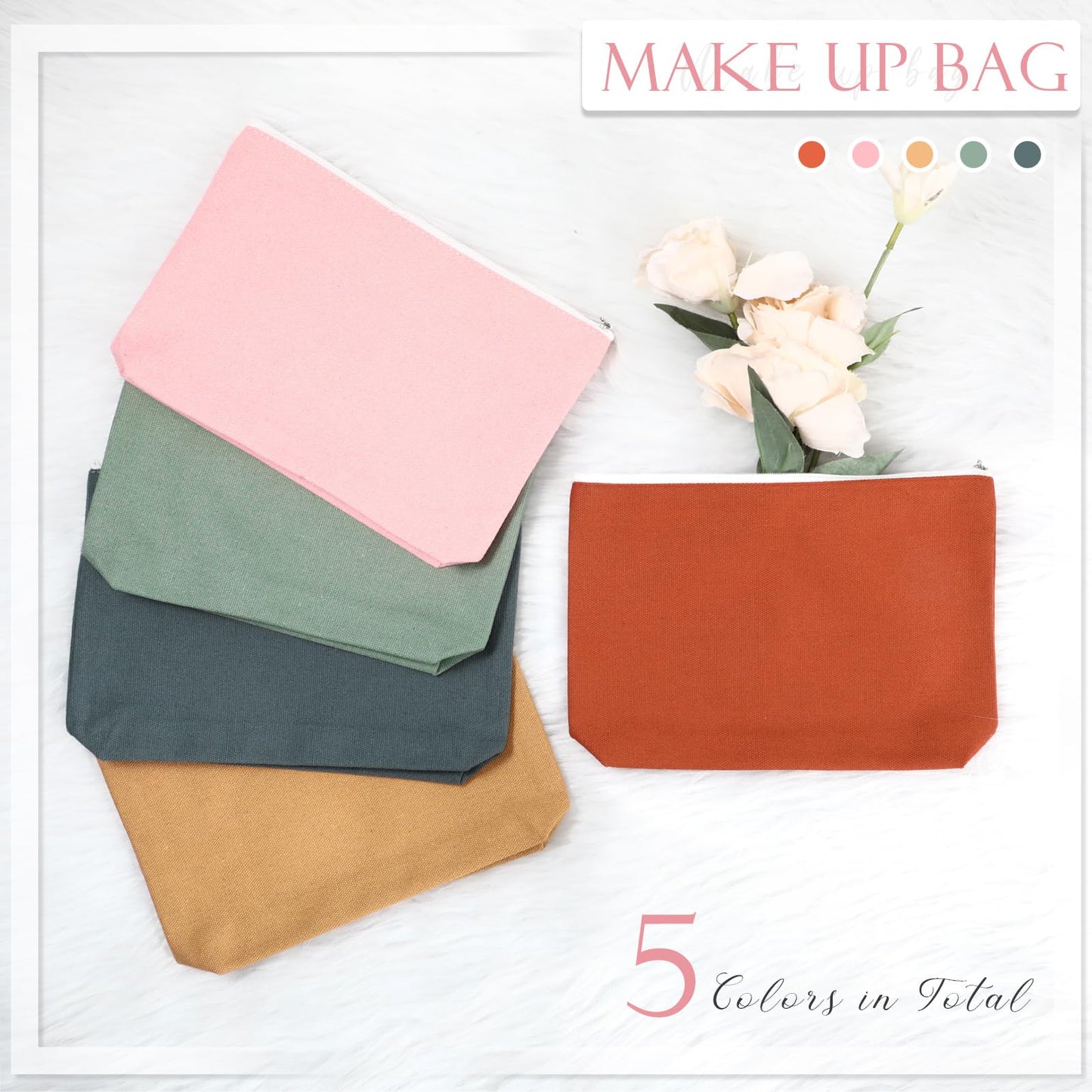 Reginary 10 Pcs Canvas Makeup Bags Bulk for Women Cosmetics Toiletry Bags Blank DIY Pencil Pouch, Thank You Gift for Summer Wedding Bridal Shower Teacher Nurse Office Coworker Gift(Boho Color)