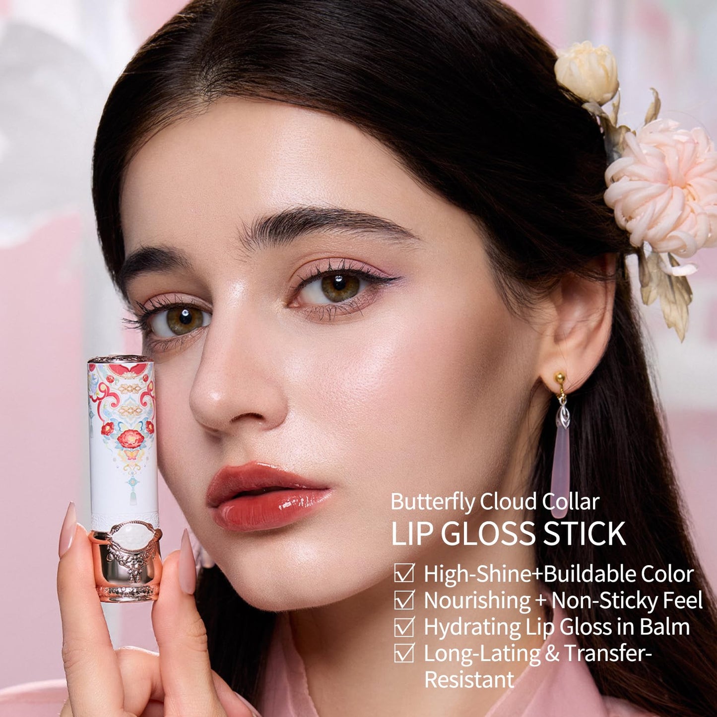 Flower Knows Little Angel Cream Blush and Butterfly Cloud Collar Glossy Lipstick Set,Buildable & Blendable Dewy Makeup,Soft Long-Lasting Cute Make Up(Blush 04 Rose Ashes + Lipstick C08 Sunset Clouds)