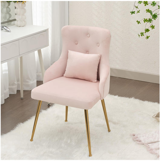 UDAX Velvet Vanity Chairs with Back, Upholstered Makeup Chair No Wheels with Metal Legs & Lumbar Pillow for Living Room/Makeup Room/Bedroom/Home Office/Kitchen