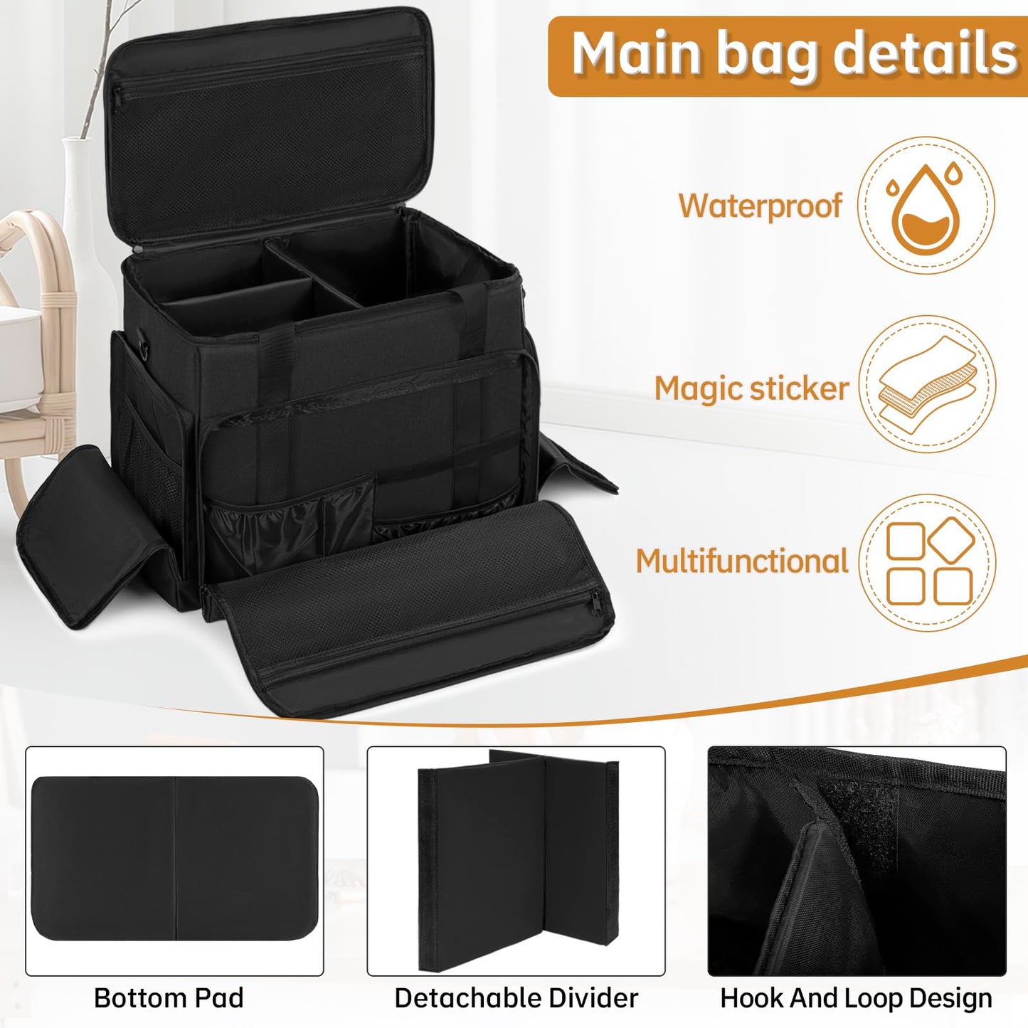 FREEAMG Extra Large Makeup Case with 4 Removable Pouches, Professional Make up Train Case,Travel Cosmetic Bag for Makeup Artist with Shoulder Strap and Handle (Black)（Bag only）