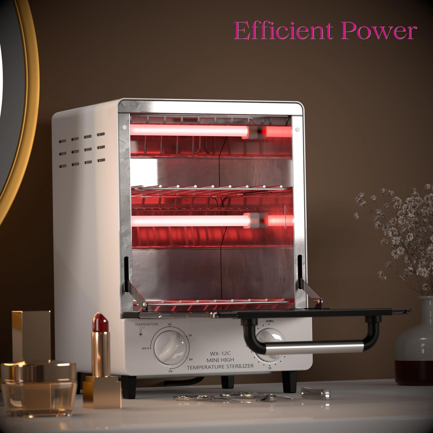 Sterilizer for Nail Tools, 12L Multifunctional High Temperature Cleaning Dry Box Stainless Steel with Temp Control, Timer, 2 Stainless Trays, Tweezer Sterilizer, Nail Salon Equipment, 110V 1000W
