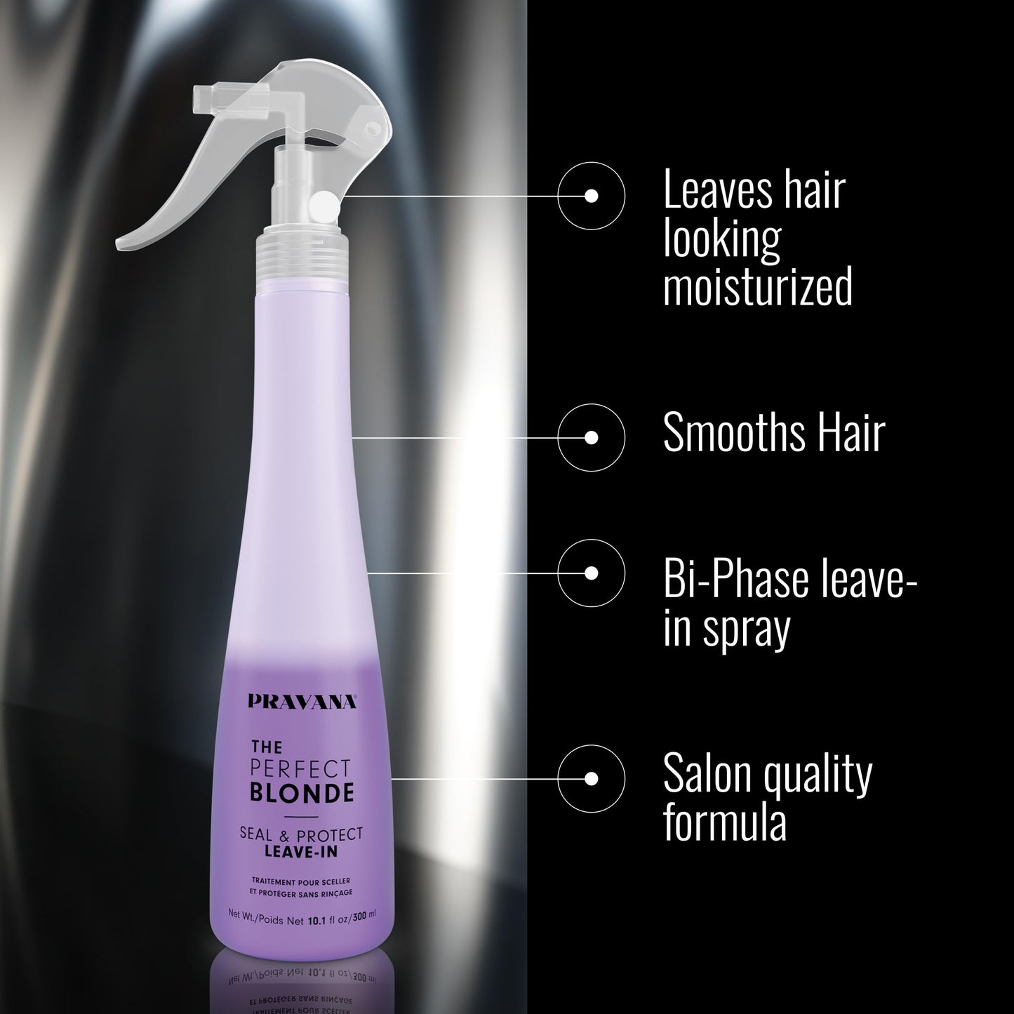 Pravana The Perfect Blonde Seal & Protect Leave-In Conditioner | Neutralizes Brassy, Yellow Tones | For Color-Treated Hair | Detangles, Protects, Moisturizes Strands | 10.1 Fl Oz