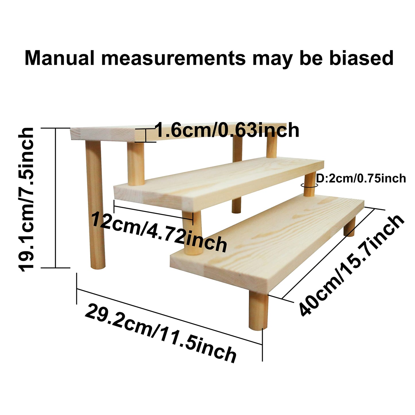NAJMECHOY Figure Display Riser Thick Wooden Shelf Thick Support Legs Display Resin Figure Cupcake Cups for Collectibles Retail Display Stand (3 Tiers)