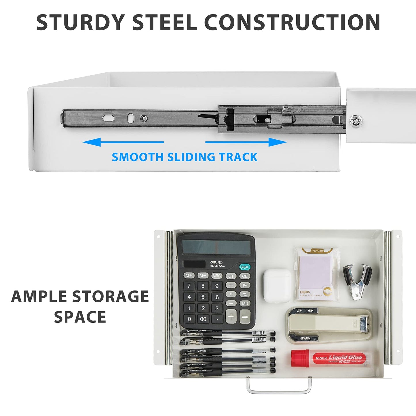 Gome Under Desk Pull-Out Drawer - Storage Organizer Office Mounted, Easy Slide-Out Pencil Drawer for Saving Space, Ideal for Sit-Stand Workstation