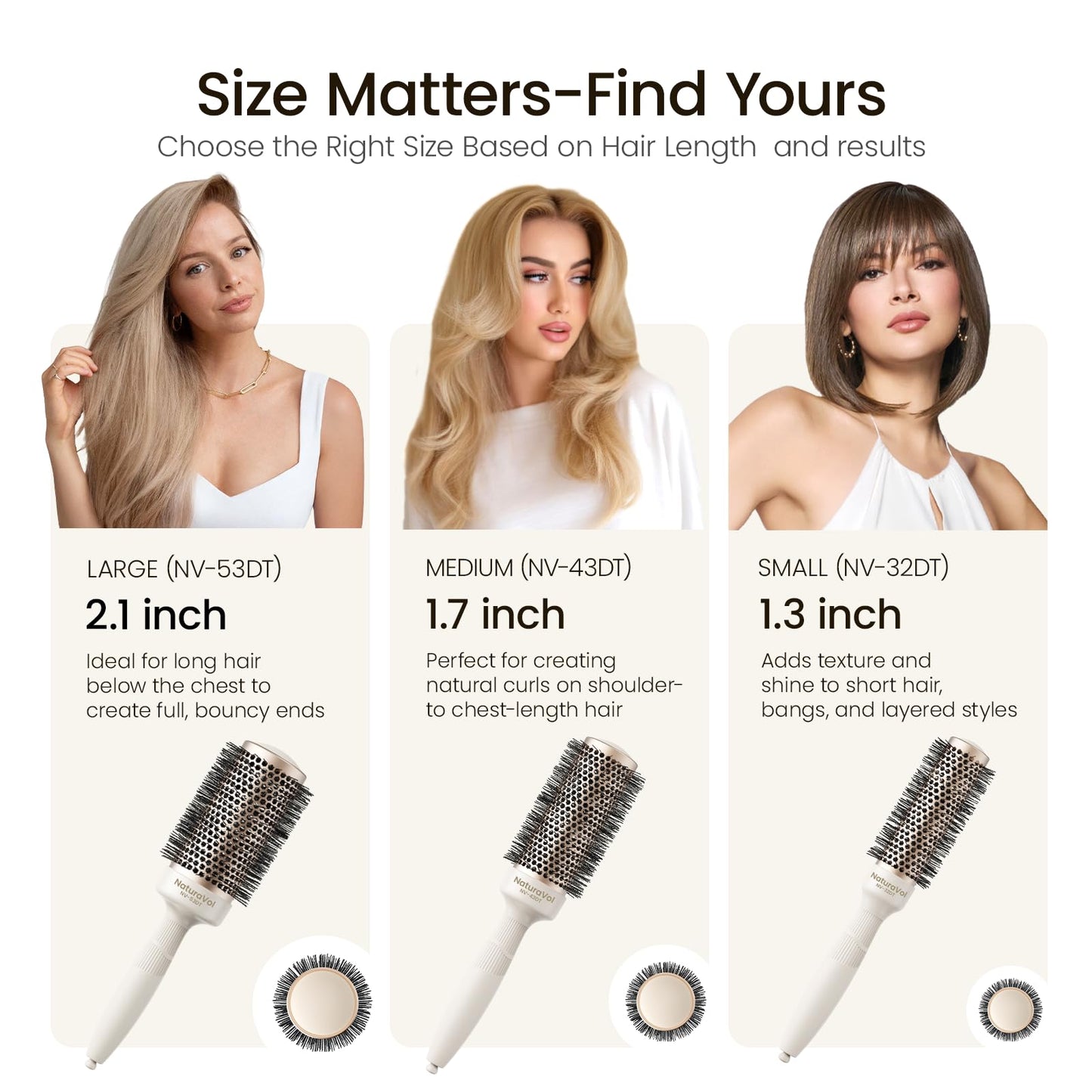 AIMIKE NaturaVol Round Brush for Blow Out, Large Round Hair Brush for Fine Hair with Nano Thermal Ceramic Tech, for Blow Drying & Styling, Adds Volume & Smoothness (2.1 Inch Barrel, 3 Inch Bristle)