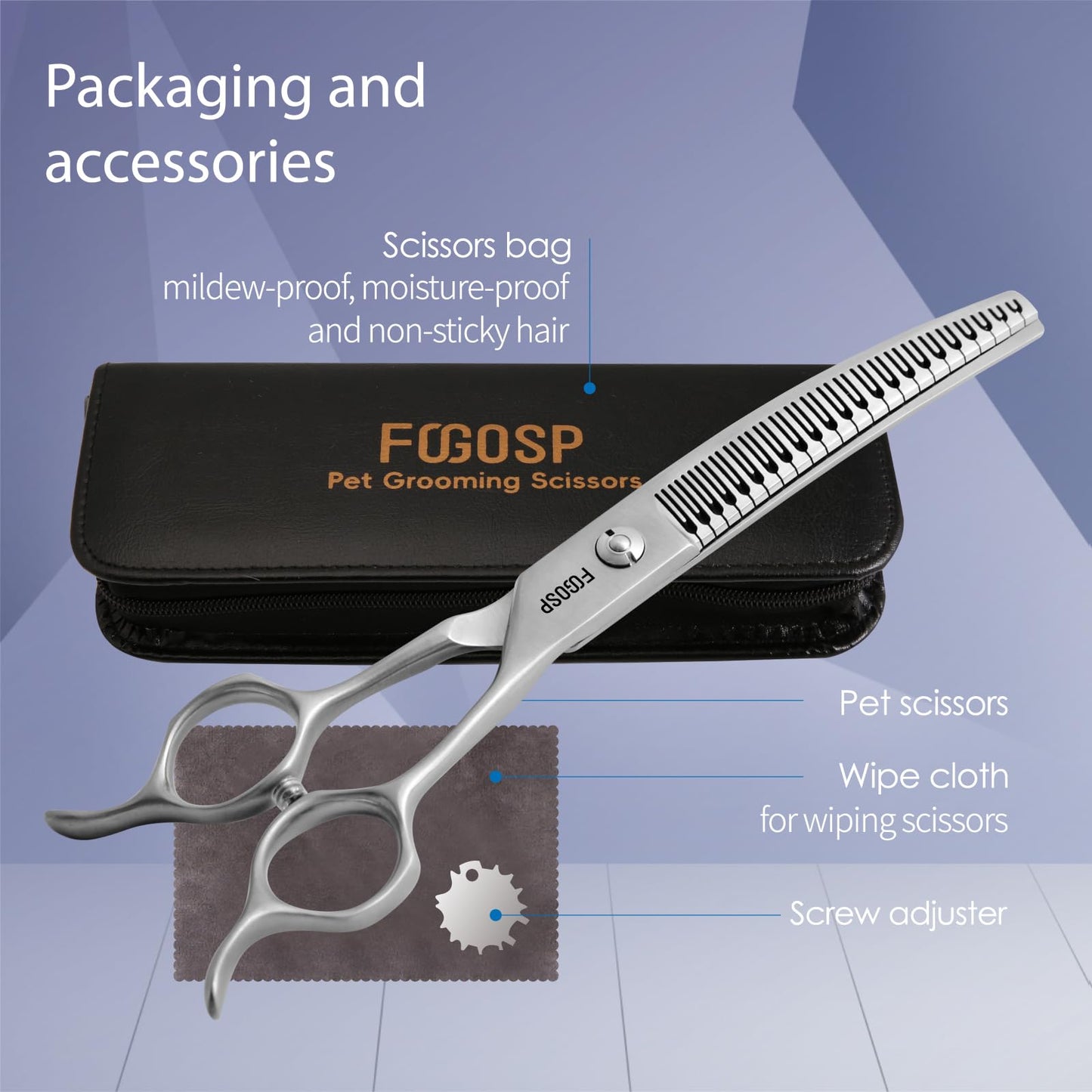 FOGOSP Save-effort Curved Chunkers Dog Grooming Scissors 7in Gradual tooth width Thinning Shears for Dogs Pet Cat Light Cutting Feel 23 Tooth 70% Thinning Rate Japan 440C