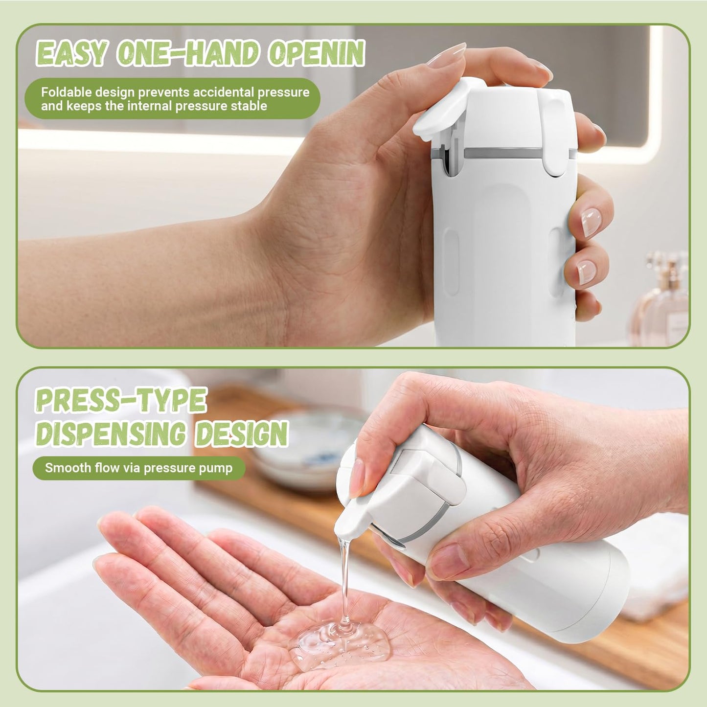 4 in 1 Travel Dispenser Bottle - Leak Proof Travel Containers - TSA Approved Travel Bottles for Toiletries - Travel Refillable Bottles - Portable Travel Size Pump Bottle - Travel Liquid Container