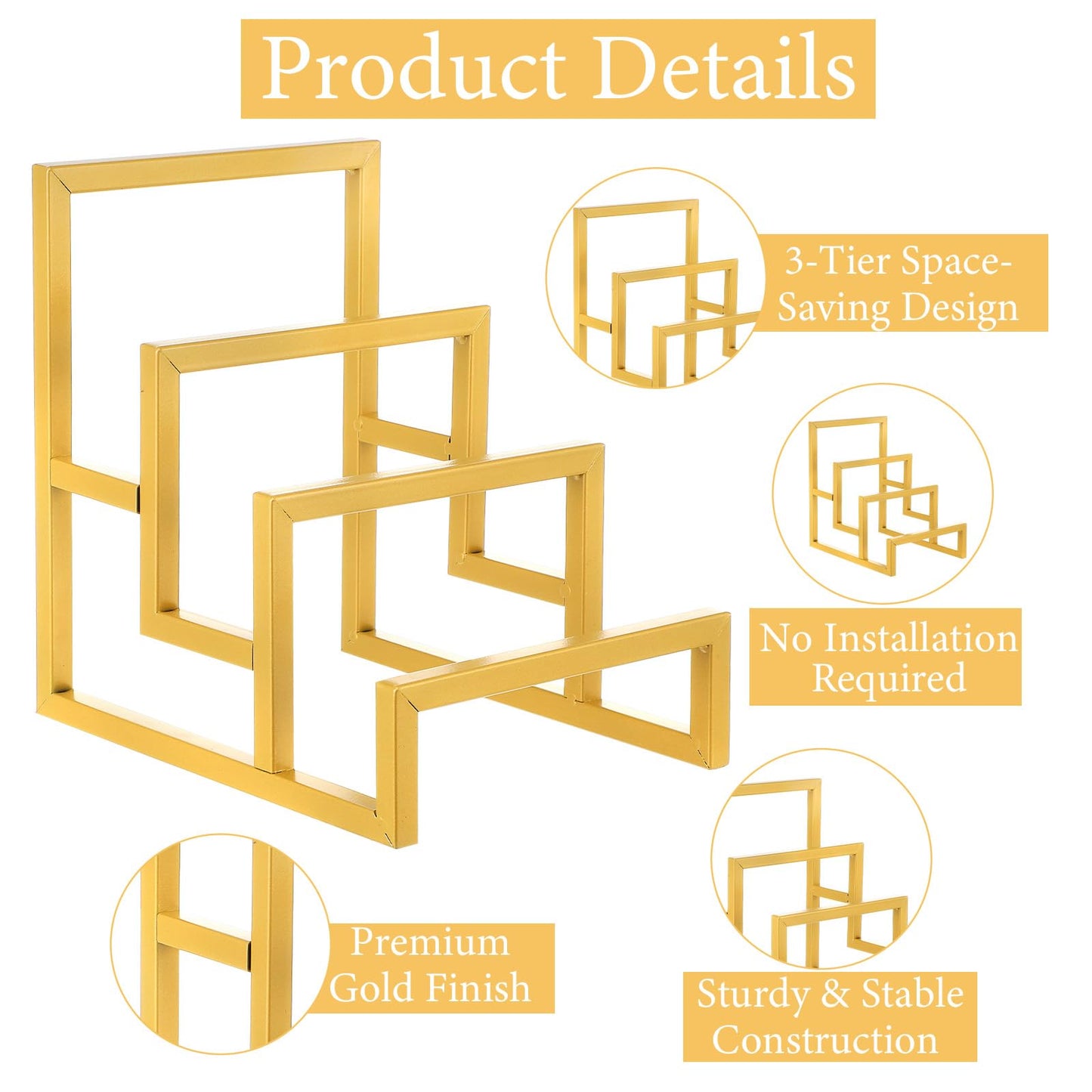 xozeooeu 2 Pack 3-Tier Purse Display Stand, Gold Metal Clutch & Wallet Organizer Rack for Handbag Storage - Home, Closet, Retail Boutique Store Supplies (7.6" H)