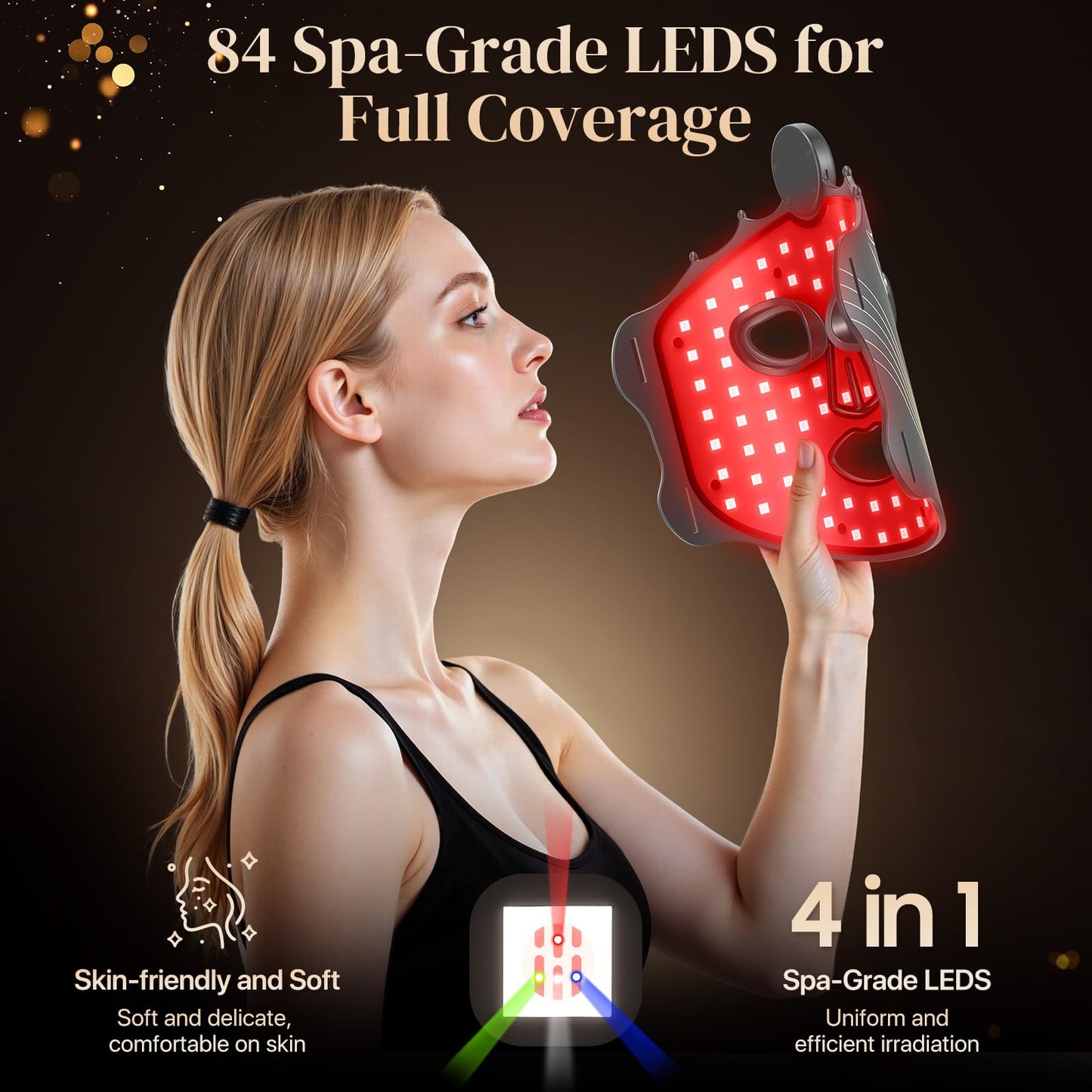 Red Light Therapy Mask for Face with 7 Modes, Wireless LED Face Mask Light Therapy with 850nm Infrared, 660nm Red, 460nm Blue Light, Lightweight Design for At Home, Travel Skincare Gifts