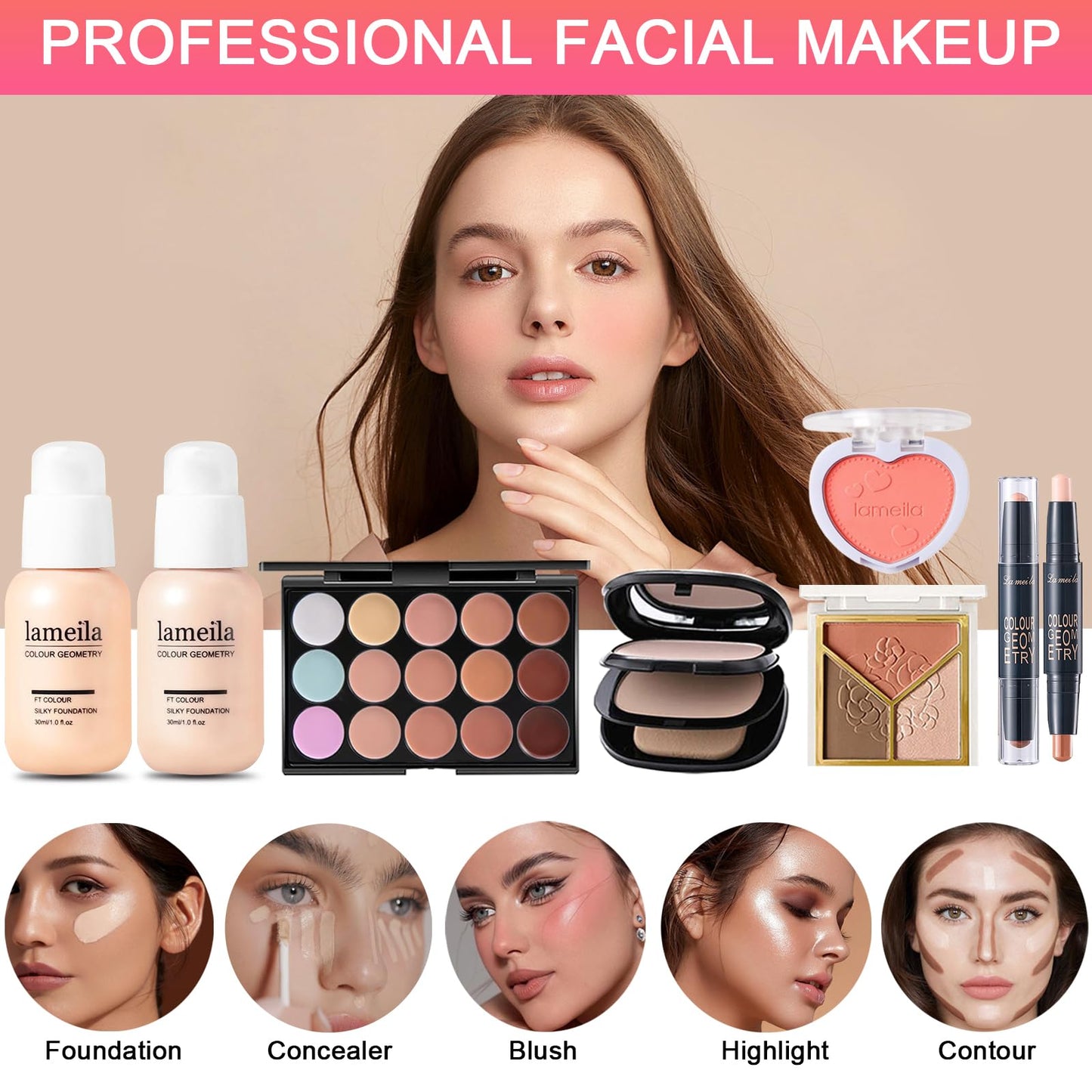 All in One Makeup Kit for Women Full Kit, Professional Travel Makeup Kit for Women & Teens, Foundation Eyeshadow Lipstick Brow Pencil Eyeliner Contour Powder, Complete Make Up Gift Set for Beginners