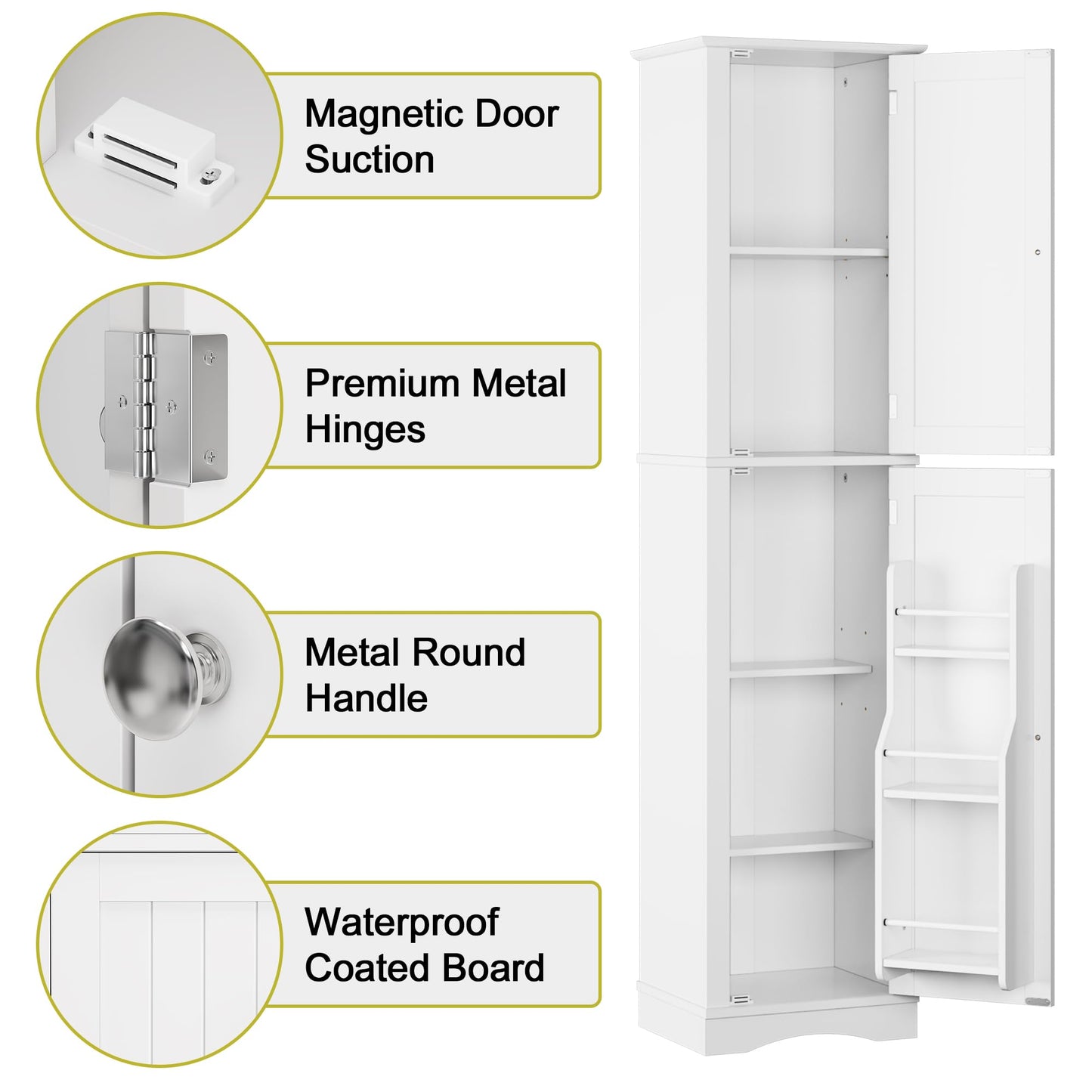 Function Home Tall Bathroom Storage Cabinet, 64" Slim Kitchen Pantry with Door Storage, Narrow Wood Freestanding Cabinets with Adjustable Shelves for Kitchen Living Room Dining Room, White