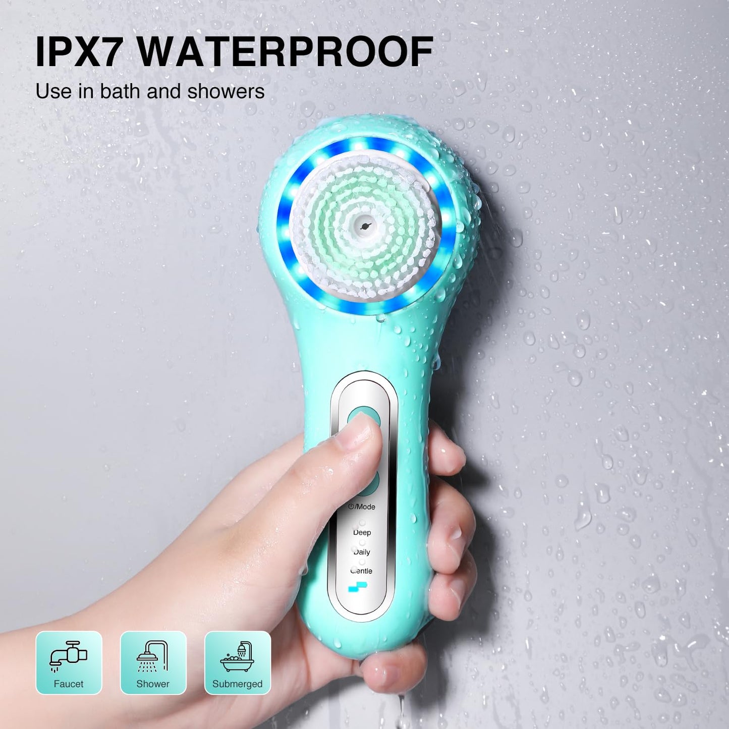 UMICKOO Electric Facial Cleansing Brush, 2-Way Rotating Face Scrubber for Daily & Deep Cleaning, 3 Modes, 5 Brush Heads, Rechargeable, IPX7 Waterproof for All Skin Types