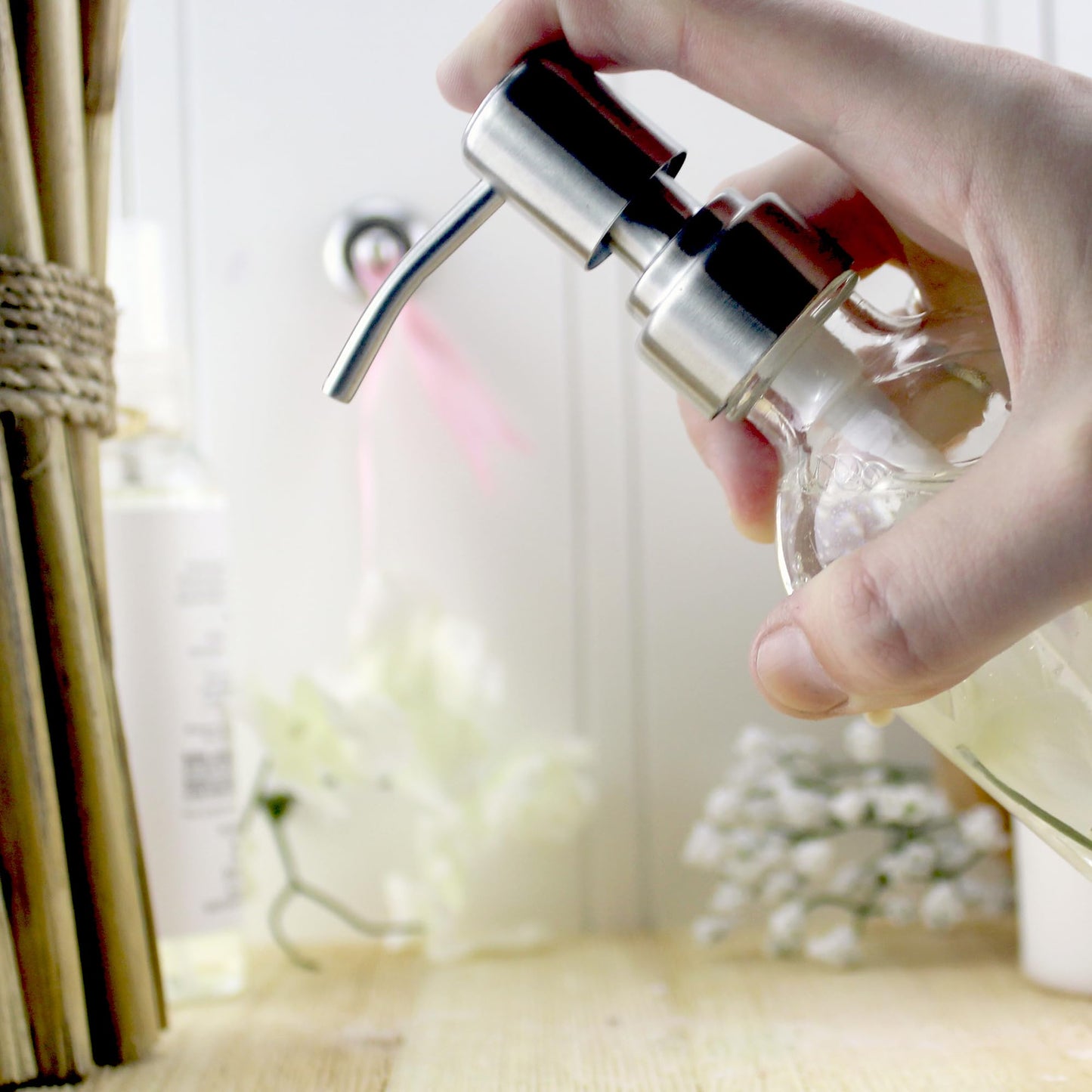 Cornucopia Brands 8oz Clear Glass Bottles w/Stainless Steel Lotion Pumps (4-Pack); Liquid Soap & Lotion Pump Dispensers
