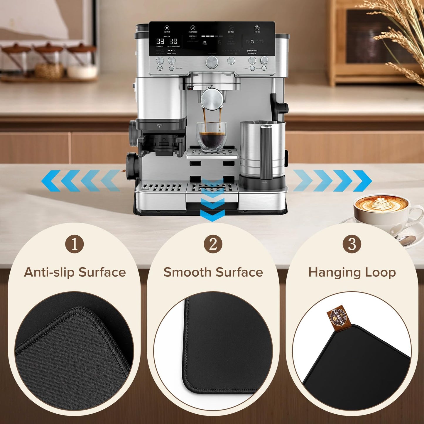 1 Pcs Sliding Mat for Ninja Luxe Cafe Espresso ES601, with Microfiber Towel and Coffee Brush, Slide Easily, Cleanig Kit, Cafe Accessories,Scratch-Free Movement for Countertop and Keep Machine Clean