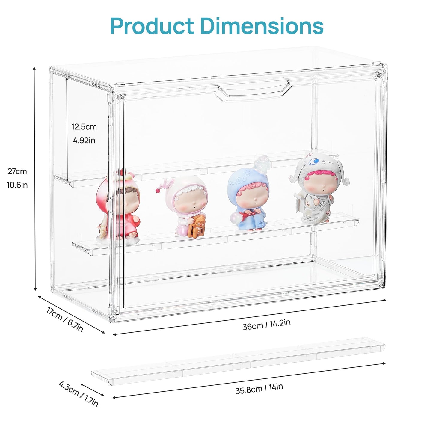 Vtopmart 2 Pack Acrylic Display Case, Stackable Figure Display Case with Magnetic Door & Adjustable Shelves, Clear Collectibles Showcase for Action Figures, Miniatures, Models