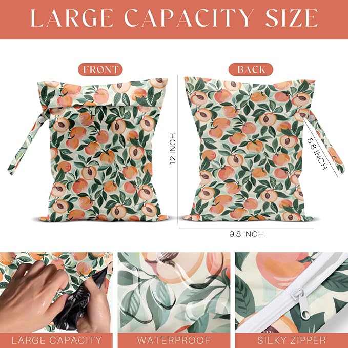 4 Pack Cute Fruit Wet Bag Waterproof Washable Reusable Wet Dry Bag for Swimsuit Dirty Clothes Cloth Diaper Travel Beach Pool Yoga Gym Toiletries Travel Beach Essentials Banana Strawberry Orange