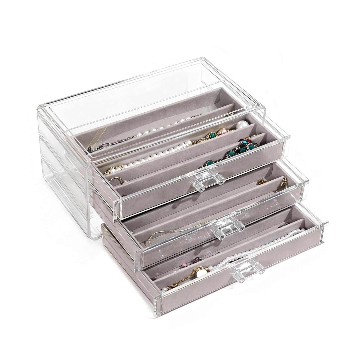 CLUQMEIK Necklace Organizer Box, Tray with Clear Lid, Dustproof Velvet Necklaces Holder Storage Display Case, Necklace Tray Drawer Insert for Pendant Suitable for Women and Girls (Grey)