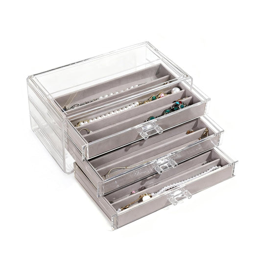 CLUQMEIK Necklace Organizer Box, Tray with Clear Lid, Dustproof Velvet Necklaces Holder Storage Display Case, Necklace Tray Drawer Insert for Pendant Suitable for Women and Girls (Grey)