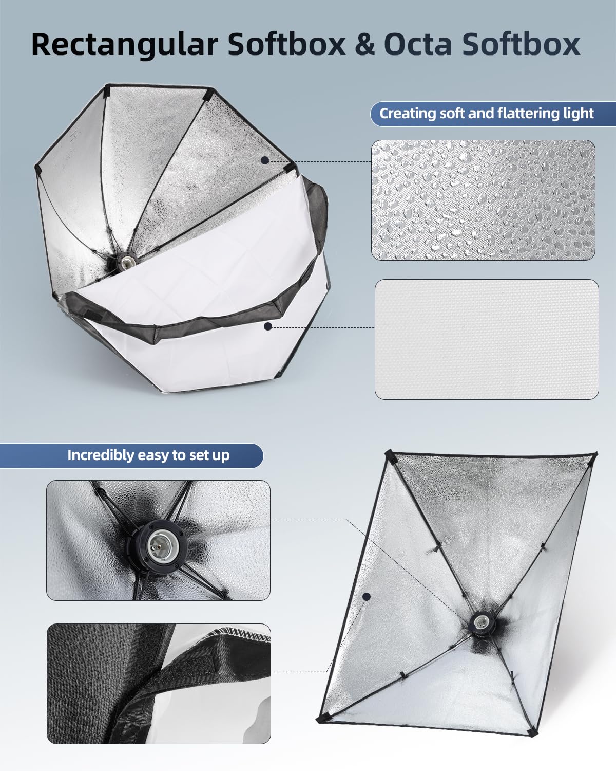 Skytex Softbox Lighting Kit 3Pack, 20x28in Soft Box | 135W 5500K E27 Bulb Continuous Photography Lighting, Photo Studio Lights Equipment for Camera Shooting, Video Recording