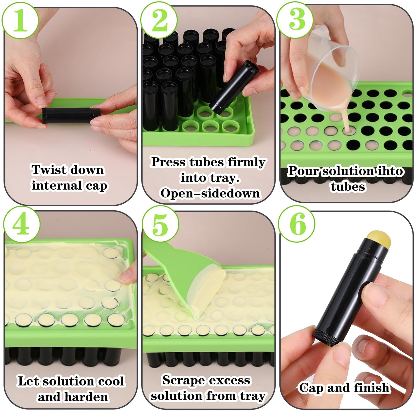 150 Packs Black Plastic Lip Balm Tubes 5ml/5g Black Lip Balm Containers, Tubes Empty with Filling Tray and Spatula, Rotating Type Refill Lips with Cap for DIY